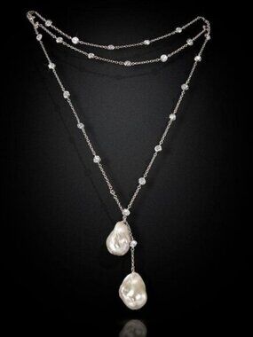 White Baroque Genuine Pearl Lariat Necklace